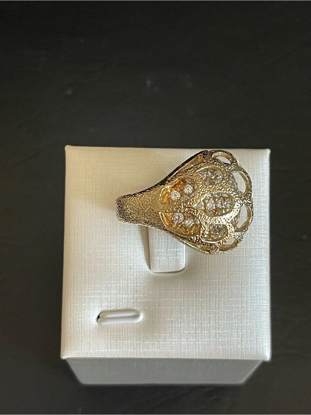 matte gold cage style rhinestone dome Ring.